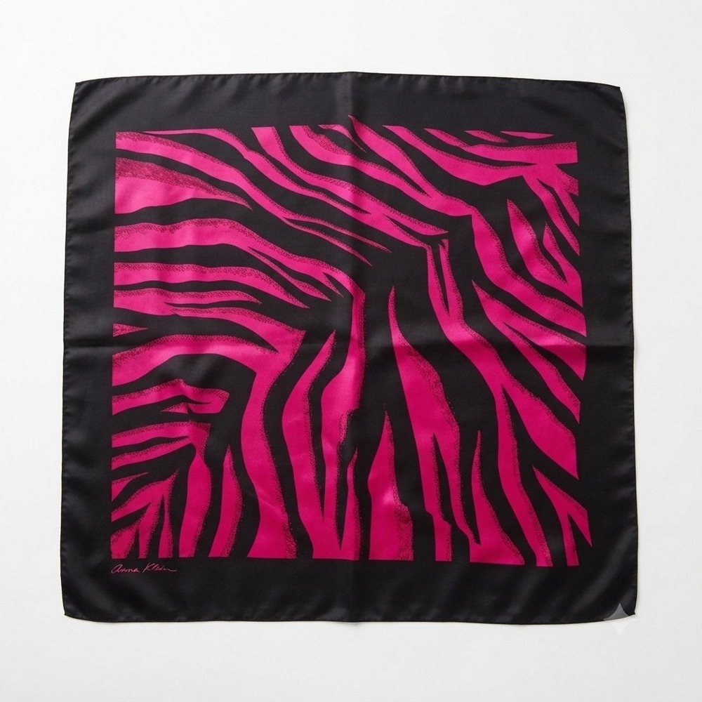 Vtg Anne Klein 100% Silk Scarf Japan Hot Pink Zebra Print Hand Rolled 34.5x34.5